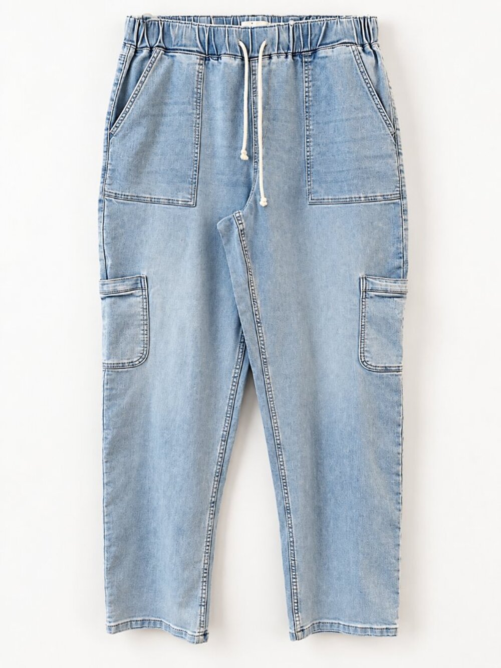Maurices Light Wash Denim Cargo Utility Pants Drawstring Large